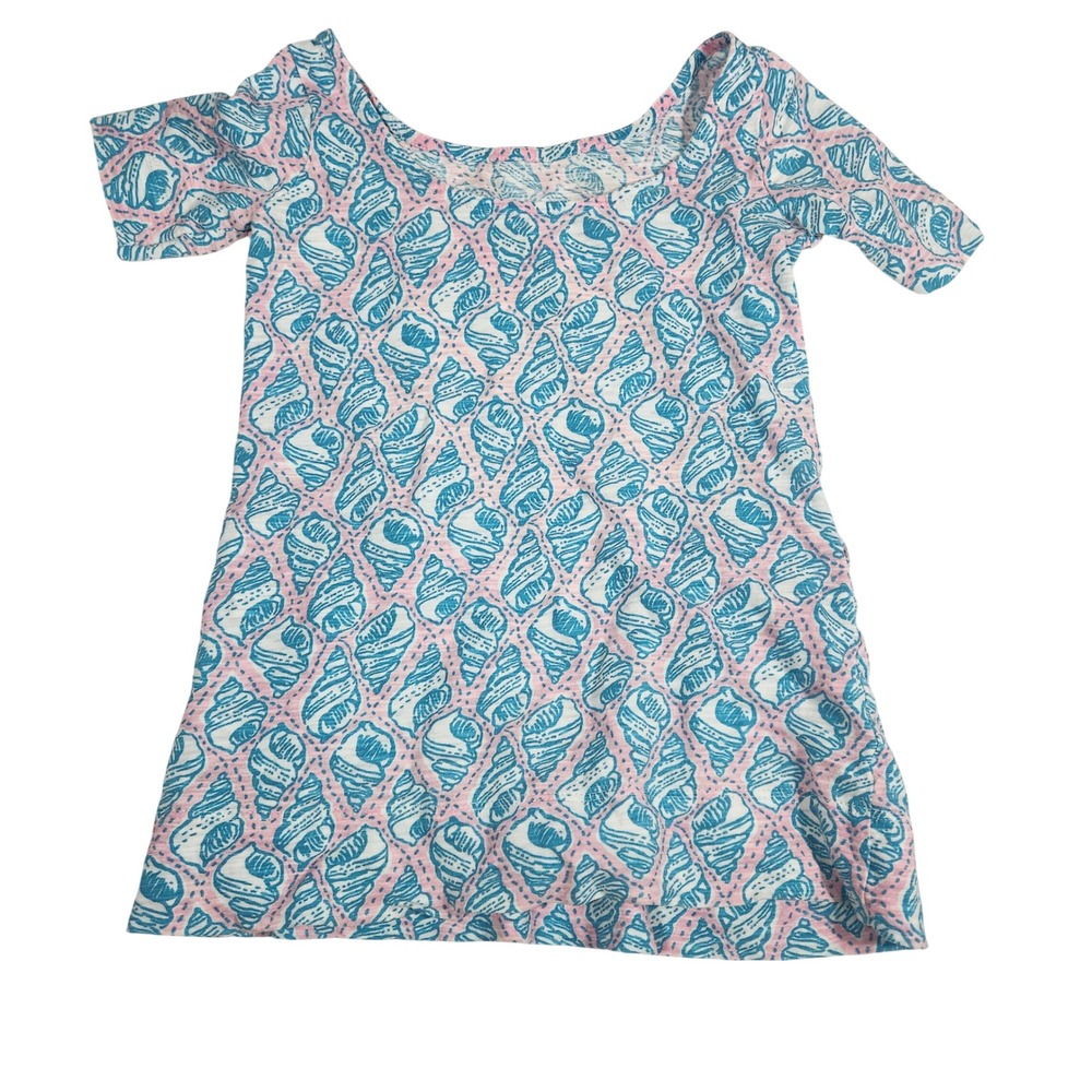 Lilly Pulitzer‎ Seashell Top Girls XS 2-3 Pink Blue Cotton Knit Preppy Bows